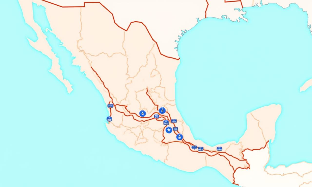 Mapa de las principales autopistas de peaje en México con marcadores de casetas